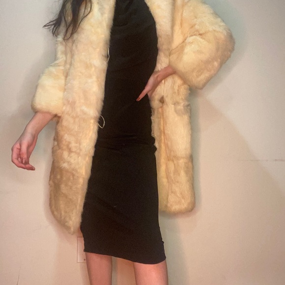 Midi length Rabbit fur coat light yellow small - Picture 13 of 16